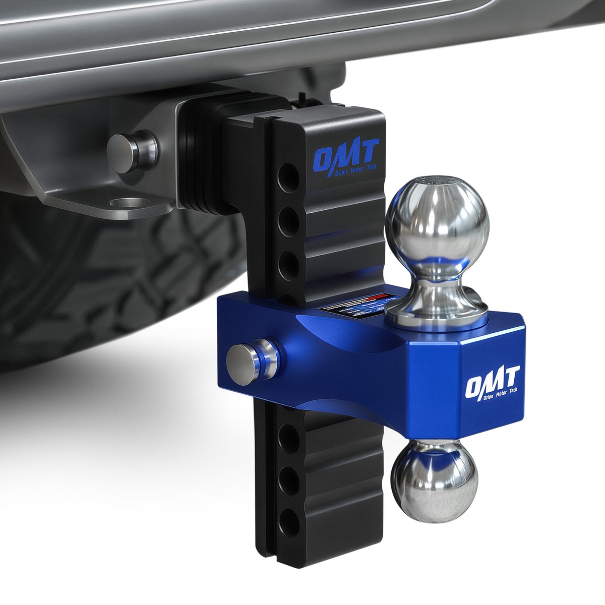 Orion Motor Tech 2.5" Receiver Adjustable Trailer Hitch - 8" Drop/Rise, Dual Ball (2" & 2-5/16"), 18,500 Lb Capacity, Class 5