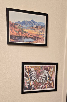 Two Australian Aborigine Artworks Waterhole And Two jungalas Framed Art Prints