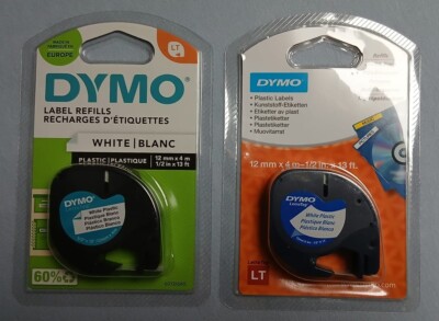 2x DYMO LetraTag - Labelband 12 mm x4 m - White Plastic Label s0721660 Etiketten