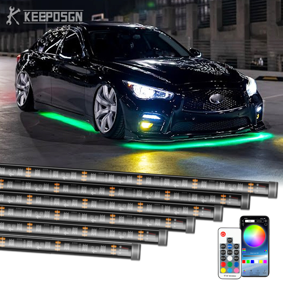 6pc RGB Underglow Light Strip Chasing Light APP Control For