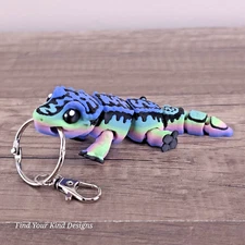 Mini Crested Gecko keychain articulated toy 3D printed with Rainbow PLA Lizard