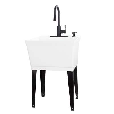 Tehila Utility Sink with Black High-Arc Faucet 19 Gallon - White