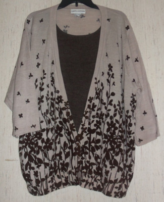 EXCELLENT WOMENS Cathy Daniels FLORAL LAYERED CARDIGAN LOOK SWEATER  SIZE 3X