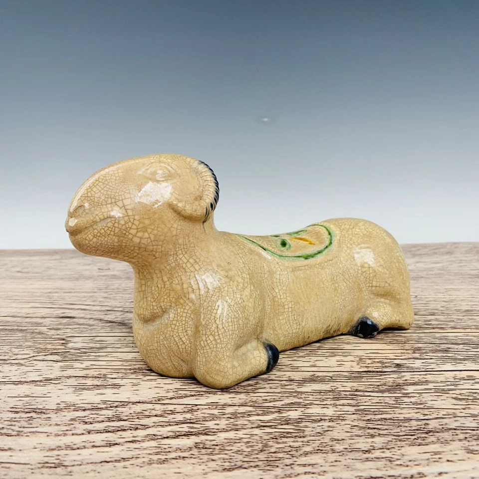 10" China manual Porcelain Song dynasty Tricolor sheep statue - Image 4 of 4