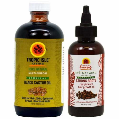 Tropic Isle Living Black Castor Oil 8oz & Strong Roots Hair Growth Oil 4oz SET !