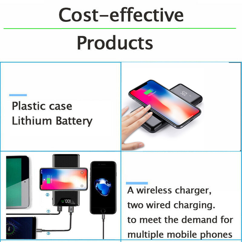 900000mAh UK Wireless Power Bank LCD 2USB Fast Charging Battery