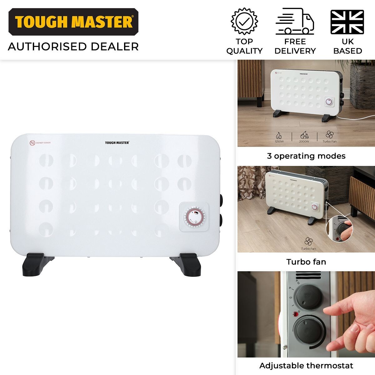 TOUGH MASTER 2KW Free Standing Convector Heater Cool Air Turbo Fan & 24H Timer