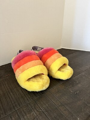 UGG Fluff Yeah Rainbow Slipper Slides Woman's Size