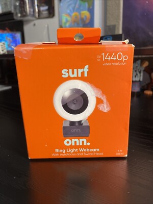 onn. Webcam with Ring Light-3 LED levels, Autofocus, Up to 1440p Resolution