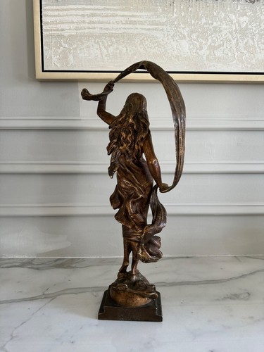 19th Century patinated bronze sculpture 'The Breeze' by Auguste Moreau 19"h - Picture 2 of 12