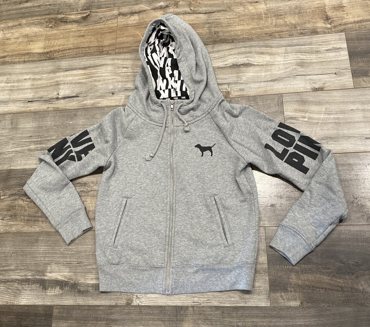 Victoria Secret PINK Zip Up Hoodie Womens size Small Grey with