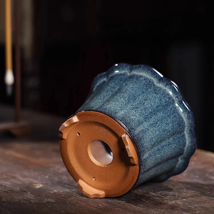 Maceta trípode bonsái compañero de mano pétalo esmalte refinado colección china de 8,6 pulgadas Foto 3 de 4