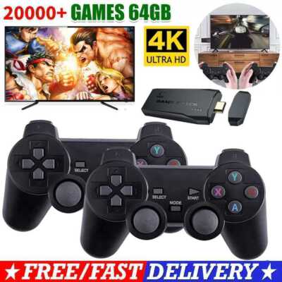 Wireless HDMI 4K TV Game Stick Console Built-in 64GB 20000+Retro Games+2 Gamepad
