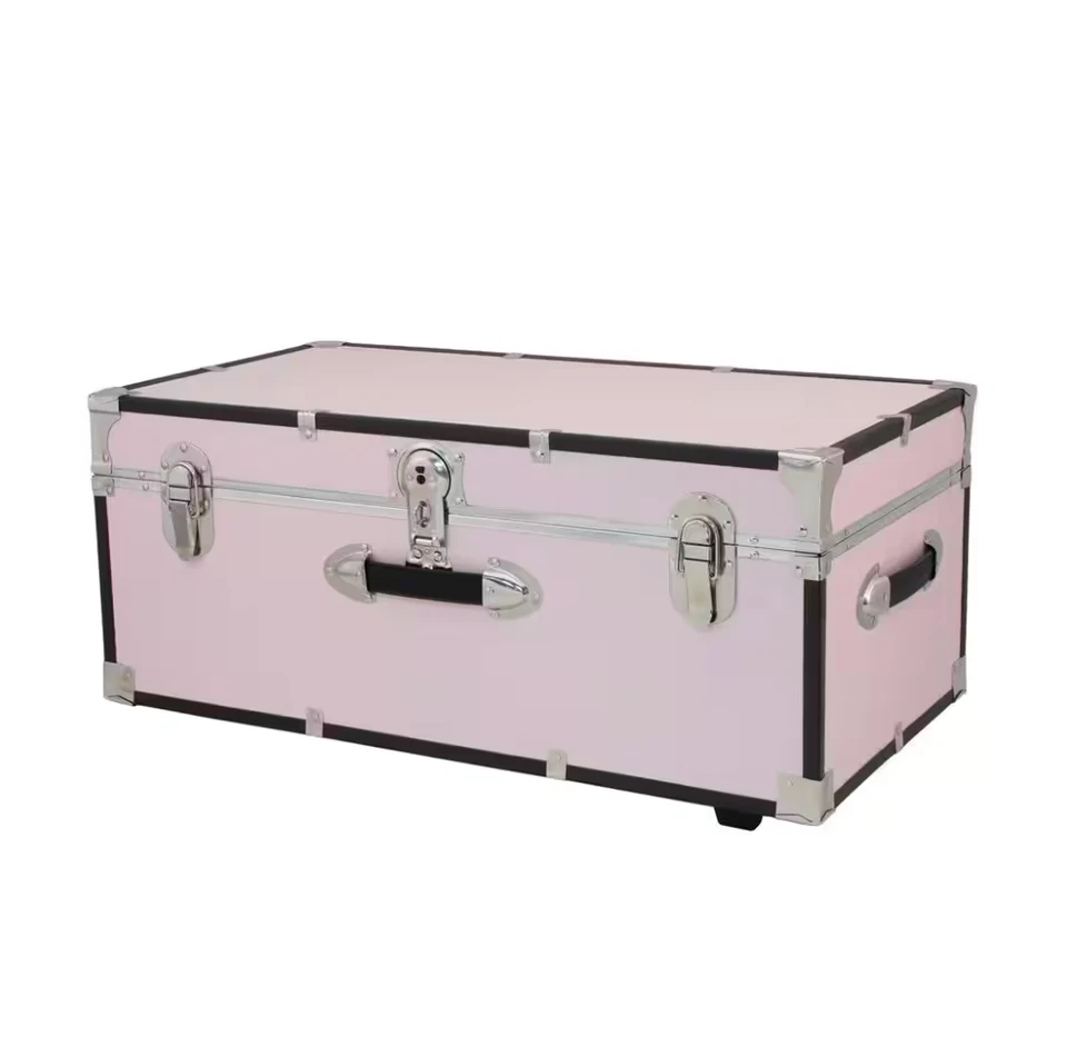 Baúl taquilla rosa rubor con ruedas cofre de almacenamiento equipaje de viaje dormitorio universitario Foto 2 de 4