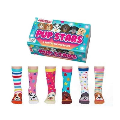 United Oddsocks Pup Stars 6 seltsam koordinierte Neuheit Hund Kinder Socken UK 12-5,5