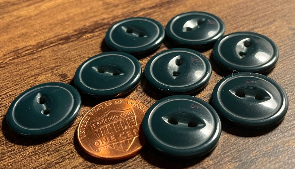 Juego de 8 botones de ojo de gato de plástico verde oscuro brillante vintage NOS 3/4" 19mm 14828 Foto 2 de 2