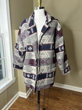 Vintage Flashback Southwest Blue Gray Aztec Navajo Blanket Jacket Barn Coat Sz M