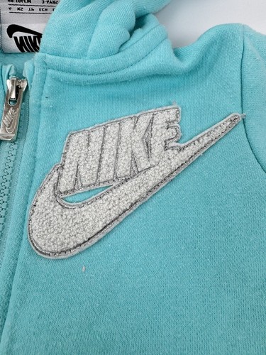 Nike Girls Seafoam Blue Smile Face Swoosh Zip Hoodie Sweatshirt Jacket 4 XS - Picture 2 of 6