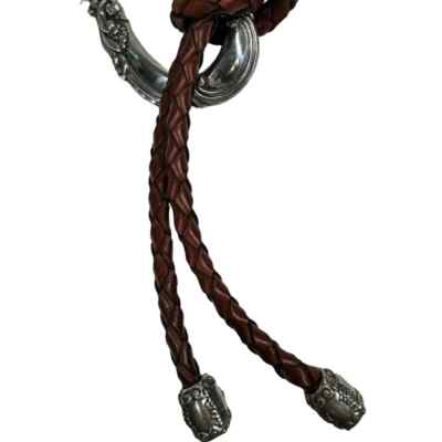 Vintage 90s Western Brown Leather Braided Double Tie Belt M/L Silver Croc New Vintage 90s Western Brown Leather Braided Double Tie Belt M  main image 2