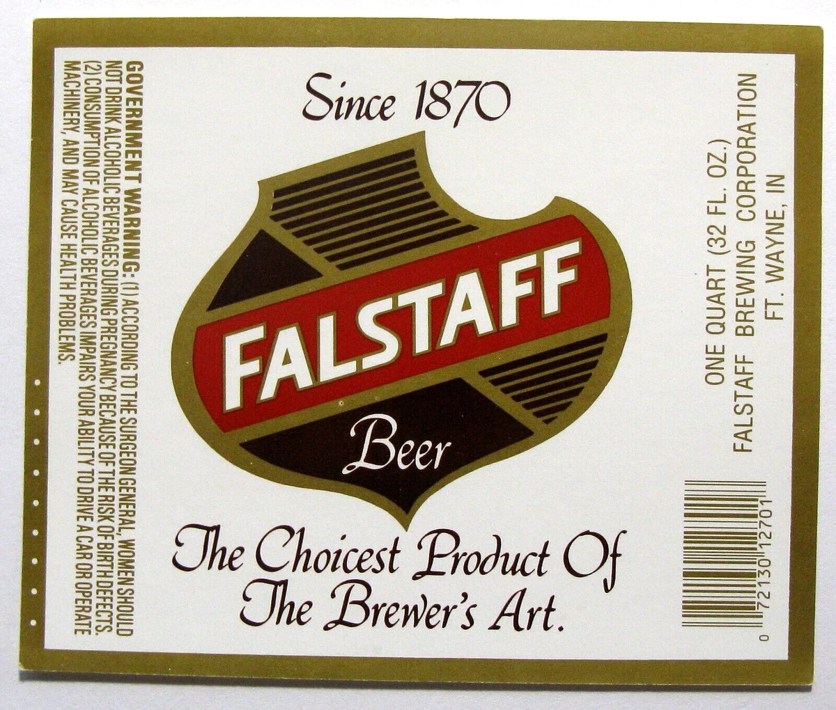 Falstaff Brewing FALSTAFF BEER label IND 32oz No CRV | eBay