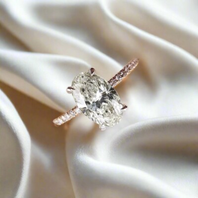 3.5 Ct Oval Cut Solitaire MOISSANITE Engagement Ring Solid 14K Yellow ...