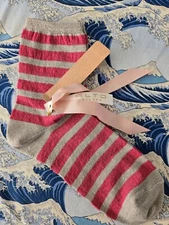 Alto Milano Womens Linen Short Socks Lurex Stripe Grey Puce OneSize UK 3-5 36-38