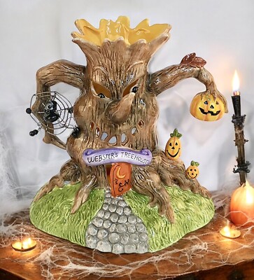 Blue Sky Clayworks WEBSTER S TREEHOUSE Large Halloween Tea Light House NWT