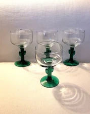 4 Libbey Green Cactus Stem Margarita Glasses