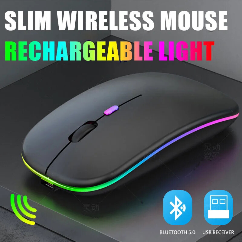 RGB Rechargeable Bluetooth Wireless Mouse for PC Laptop Mac Gaming LED-image