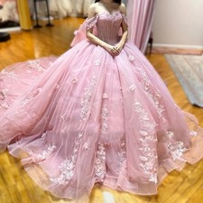 Princess Pink Quinceanera Dresses Ball Gowns Sweet 15 16 Birthday With Big Bow