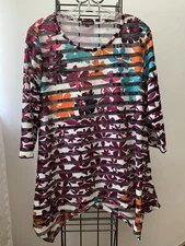MULTIPLES Multicolored Floral & Mesh Asymmetrical Flared Top M 38-40" NWT $69