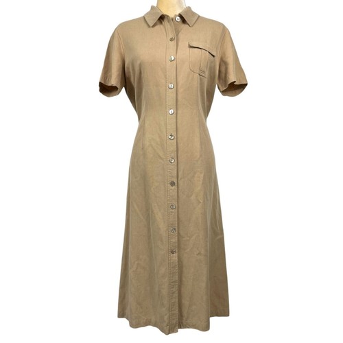 Talbots Hemdblusenkleid mit Knopfleiste Größe 10 hellbraun Leinenmischung Laganlook minimalistisch