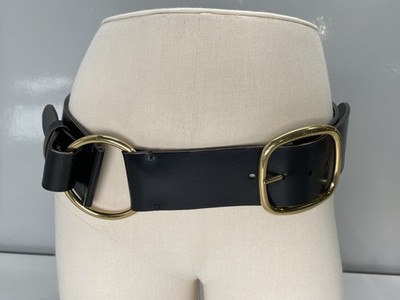 Chloe Women's Belt Black/Gold Size M Chloe Anita Leather Gold-Tone Ring Buckle