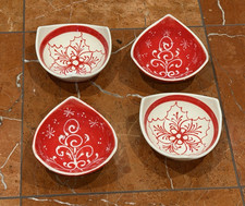 EL TITI SPAIN CERAMICA TAPAS TRINKET CHRISTMAS BOWLS RED WHITE LOT SET 4 EUC