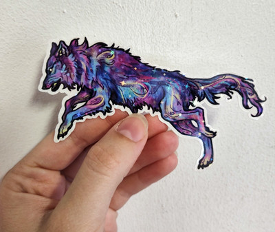 Galaxy Holo Star Fantasy Wolf Sticker  - Original Art by SammiSpaghettiArt