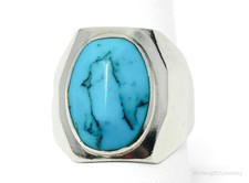 Vintage Mexico Modernist Turquoise Sterling Silver Ring Size 8.25