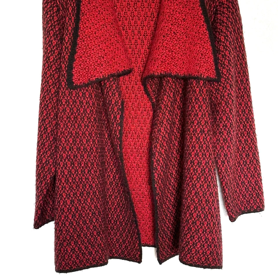 Chico's Cardigan Women's Size 3 Red Black Textured Knit Open Front Long Sleeve - Image 4 of 4