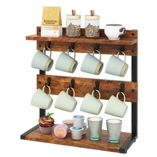 Rustic Coffee Mug Holder Stand, 2 Tier Countertop Mug Tree Holder Rack with S...