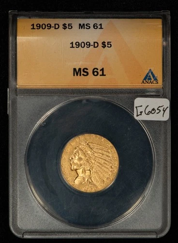 1909-D G$5 Indian Head Gold Half Eagle - ANACS MS 61 - SKU-G6054