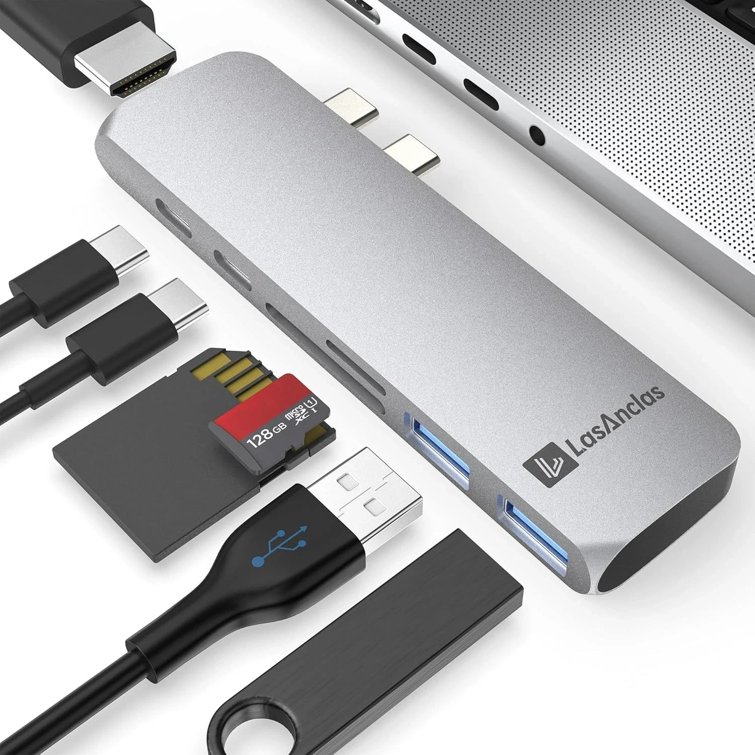 USB C Hub for Macbook Pro/Air, LasAnclas Macbook USB Adapter 7-in-2 Multiport 4K
