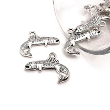 Silver Salmon Fish Charms, 18x24mm - US Seller