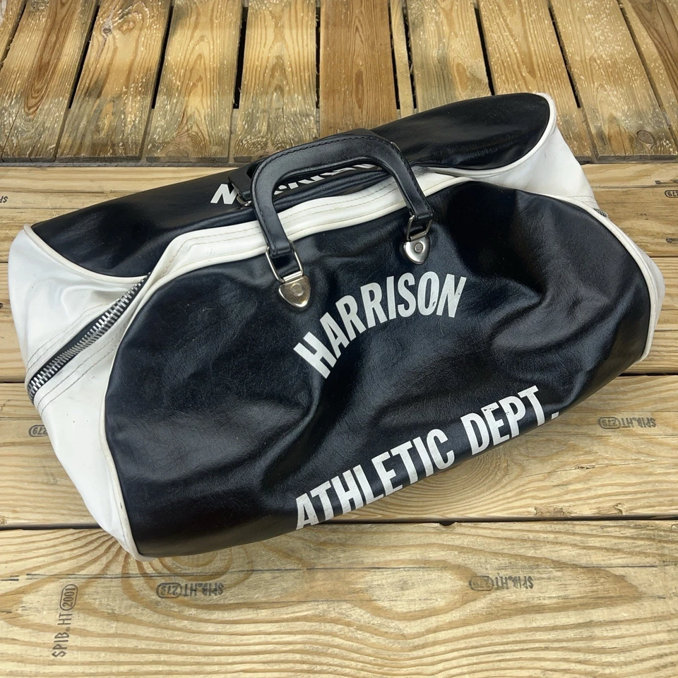 Vintage Harrison High School 16" Black and White Vinyl Nasco Gym Bag 1970s - Image 2 of 4