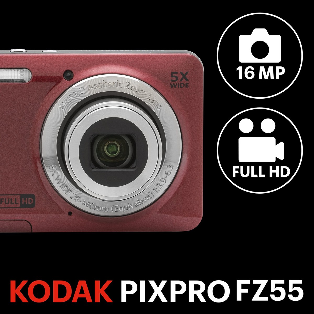 Kodak PIXPRO FZ55 16MP Compact Digital Camera - Red for sale