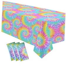 Tie Dye Party Tablecloth Decorations - Disposable Pastel Tie Dye Birthday