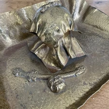 Antique Brass Samurai Helmet Ink Well Desk Set Unusual