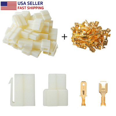 1-50 Sets Male Female 6.3mm Spade Terminals 2-Pin Housing Plug Wire Connectors