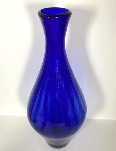 HTF Empoli Glass 13 3/4”Cobalt Lapis Blue Optic Rib Vase Italy AUC - Picture 4 of 7