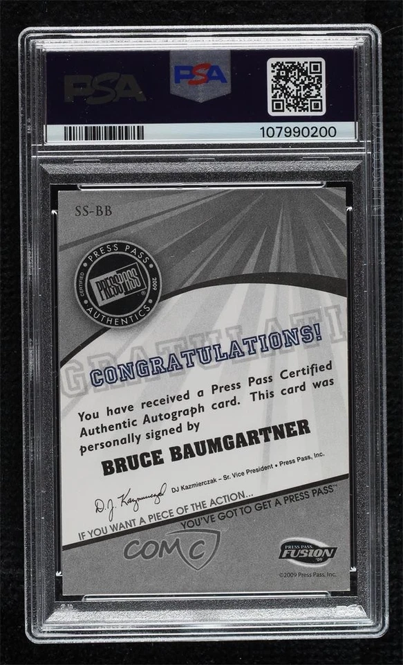 2009 Press Pass Fusion Signatures Silver Bruce Baumgartner #SS-BB PSA 8 Auto - Image 2 of 2