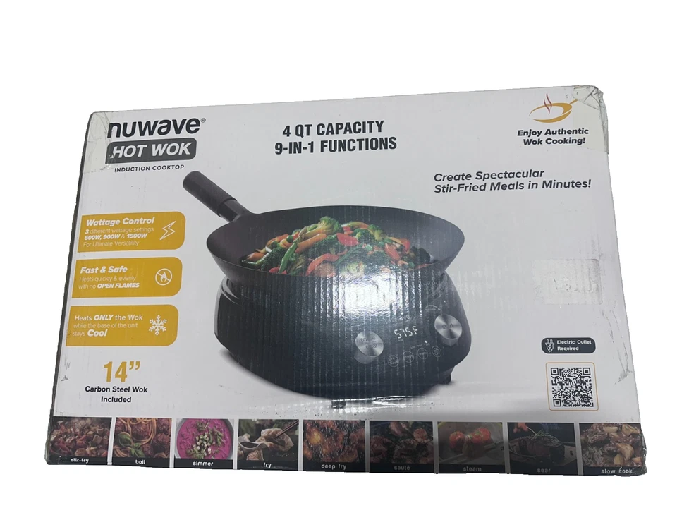 Wok caliente de inducción Nuwave con wok de acero al carbono de 14", tapa de vidrio y soporte Foto 3 de 4