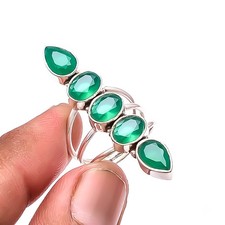 Emerald Simulated Five Stone Designer 925 Sterling Silver Handmade Ring S.6 R52